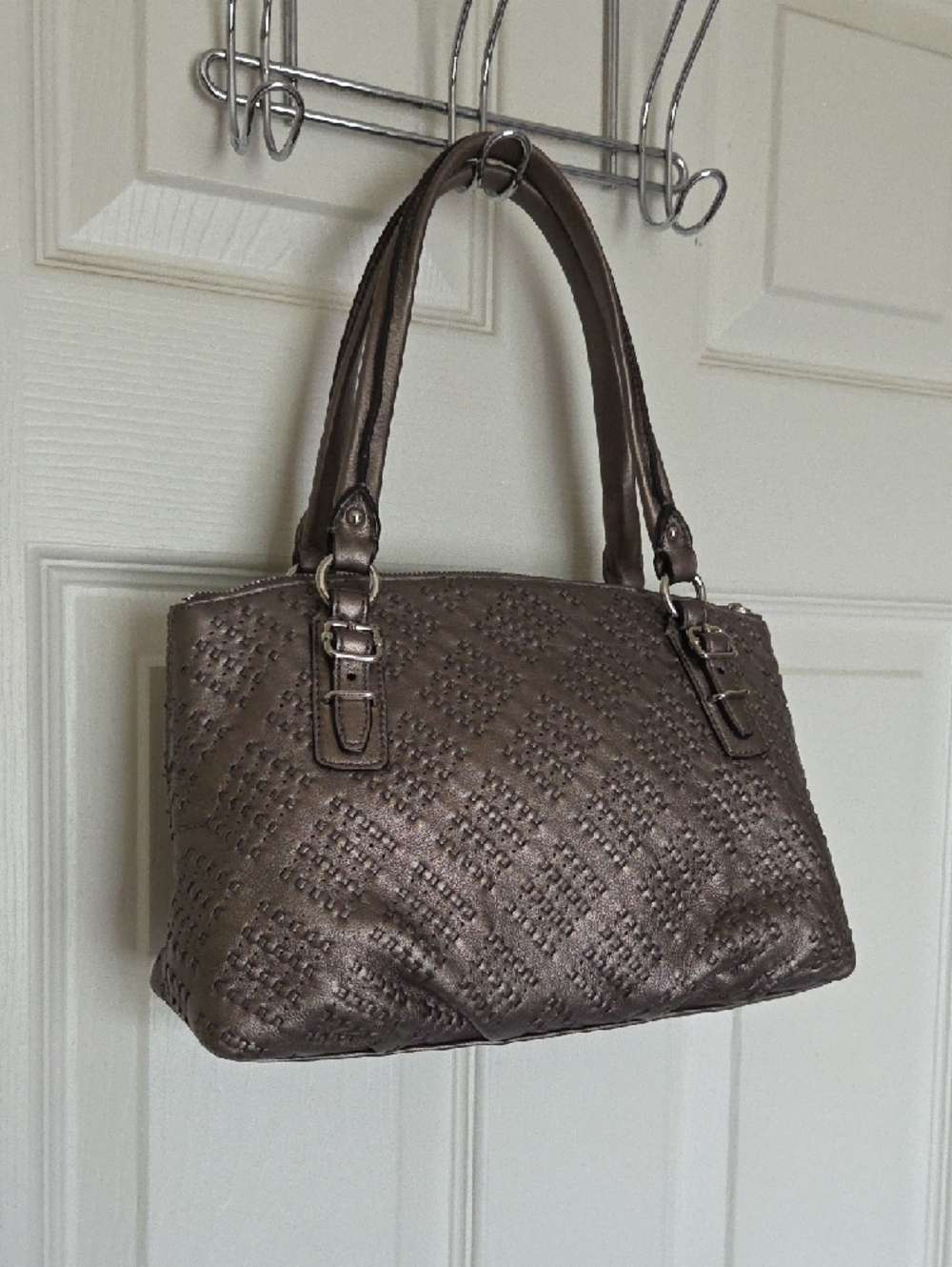 Coach Madison Sophia Satchel Bag in Pewter Woven Leather Gun Metal - Picture 8 of 16